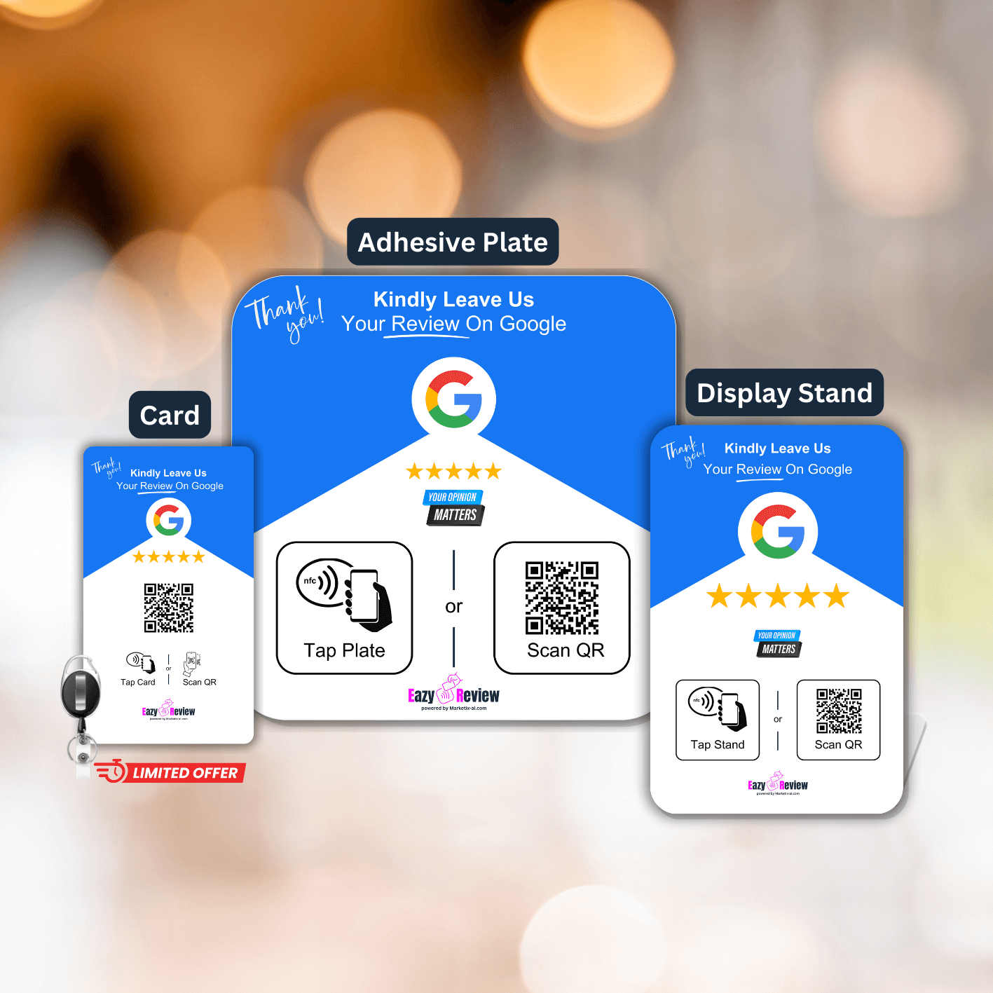 'Adhesive back' NFC Google Review Plate - 12 x 12cm